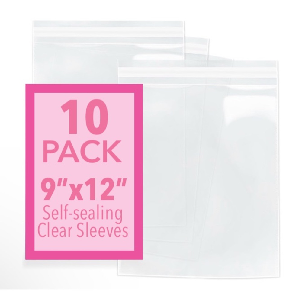 10 Pk. 9x12 Clear Packaging Sleeves Self-Sealing